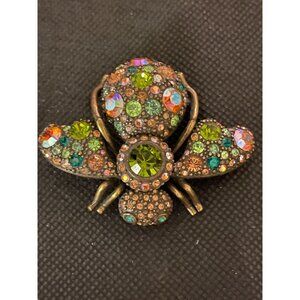 Vintage Joan Rivers LG Queen Bee Rhinestone Brooch W/ Multicolor Glass Stones &